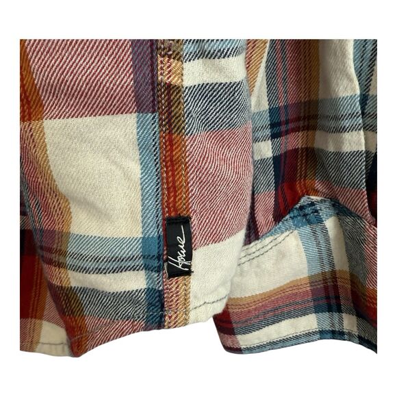 Howe Flannel Shirt Mens Sz Medium Red Blue Plaid Button Up Creative Workforce - Picture 5 of 12